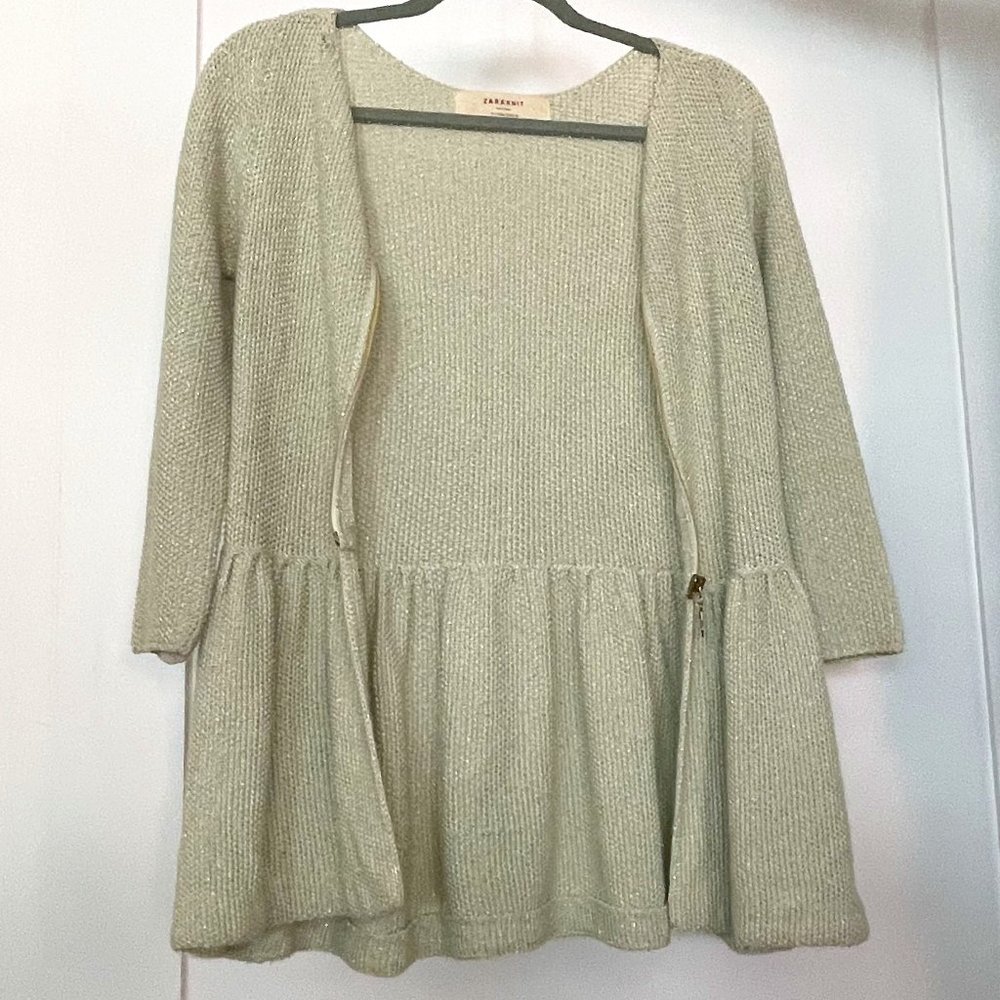 ZARA Mint Green Peplum Zip-up Cardigan Metallic Sparkle Knit